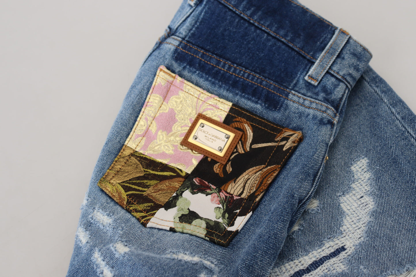 Blaue zerfledderte Skinny Denim-Jeans aus Baumwolle