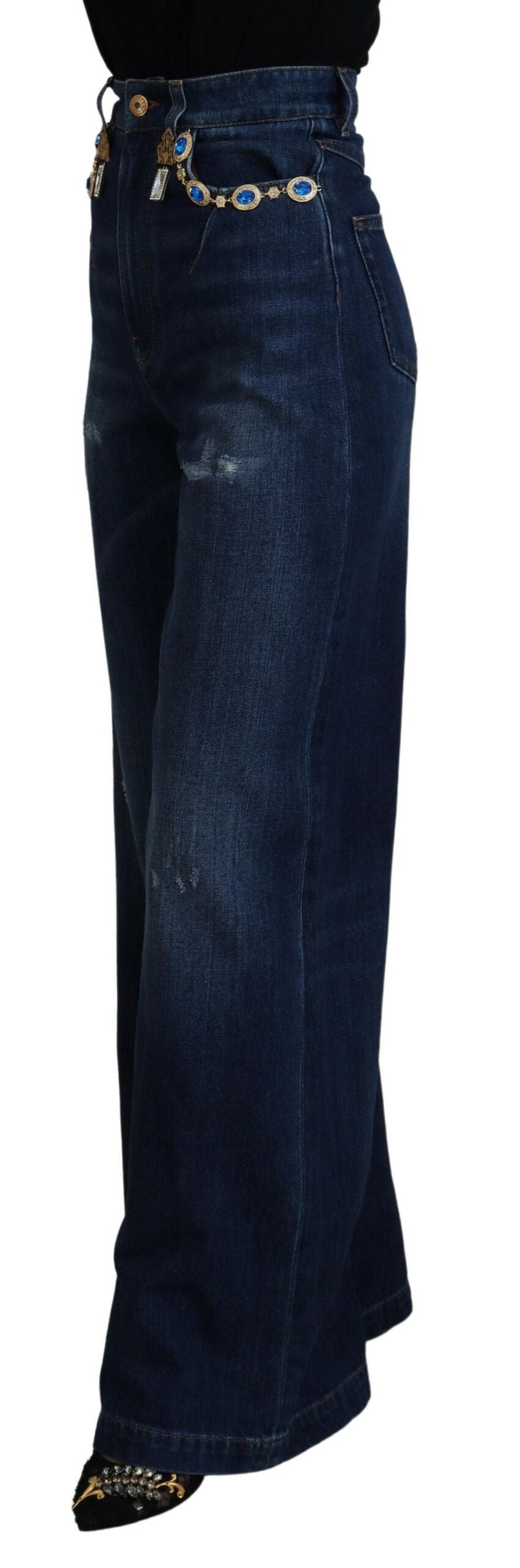 Blaue verschönerte Straight Denim Baumwolljeans