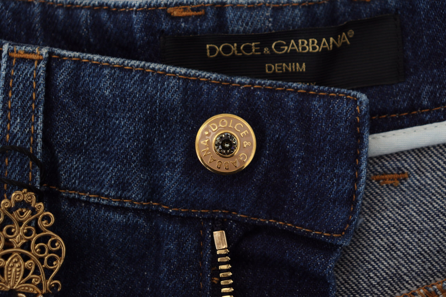 Blaue verschönerte Straight Denim Baumwolljeans