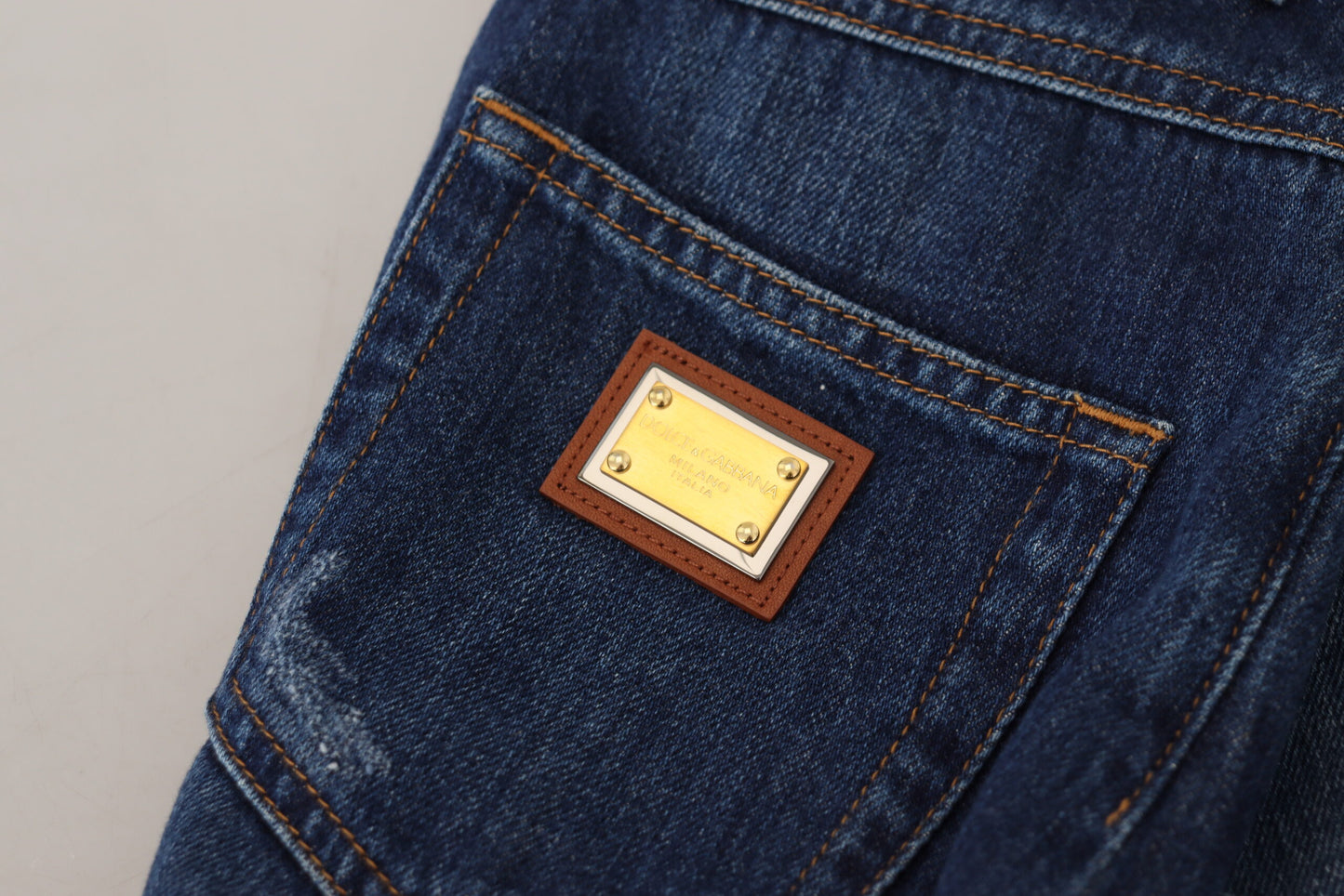 Blaue verschönerte Straight Denim Baumwolljeans