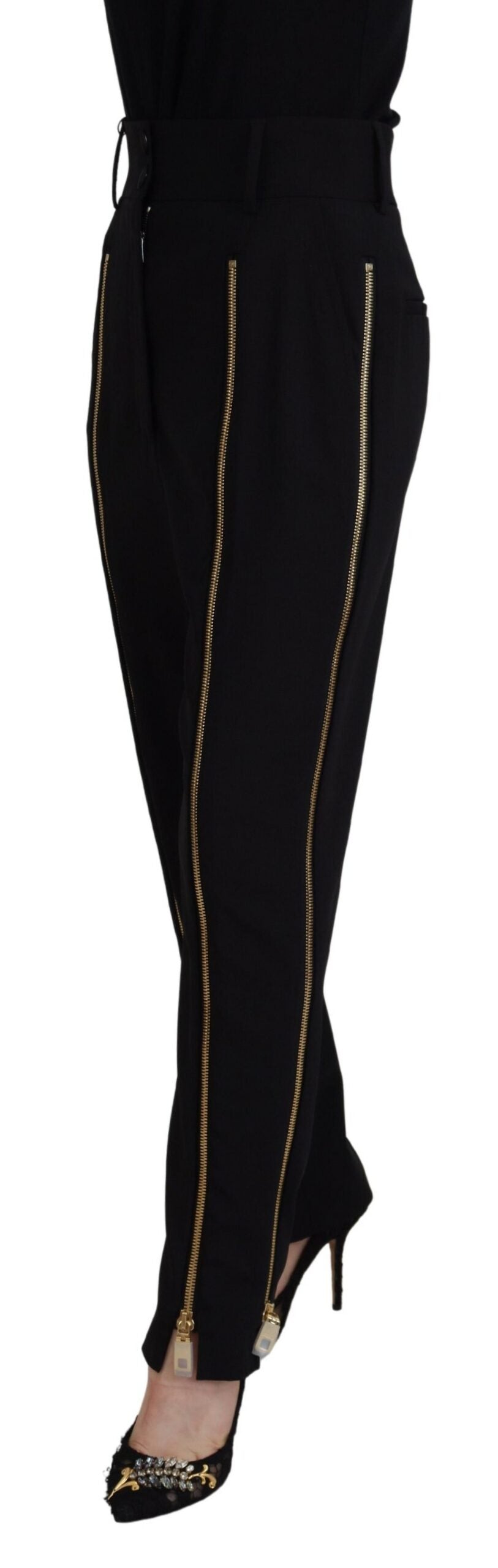 Schwarze taillierte Hose aus Wolle
