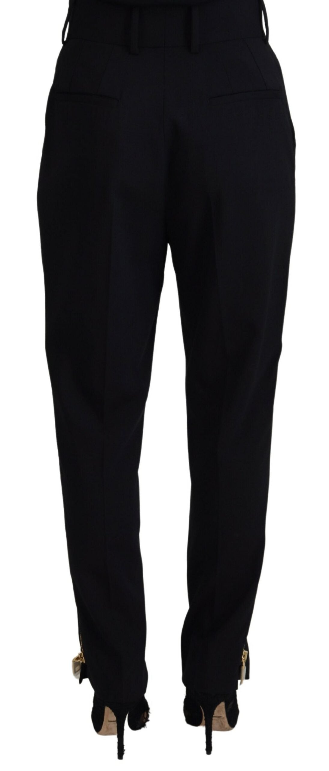 Schwarze taillierte Hose aus Wolle