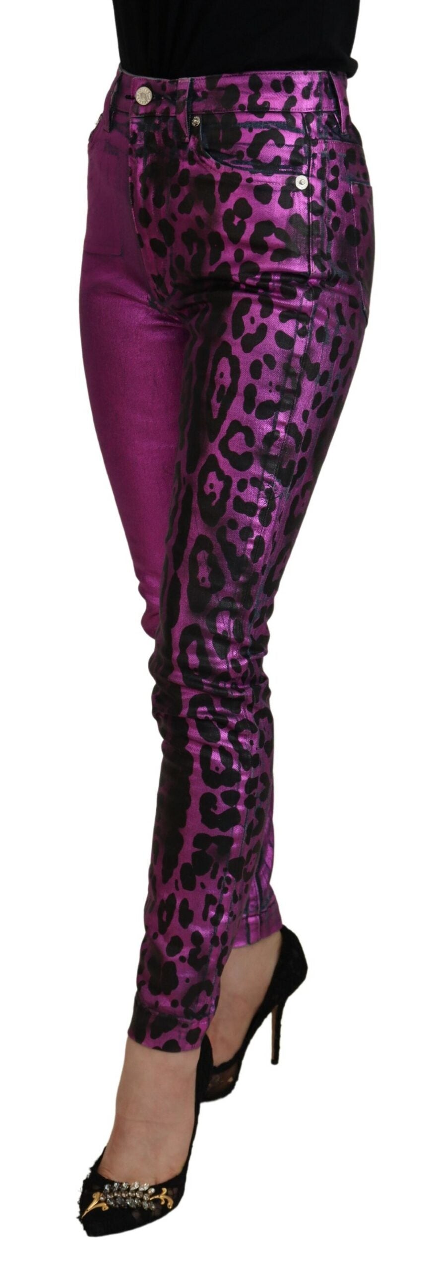 Lila Leopard Baumwolle Slim Fit Denim Jeans