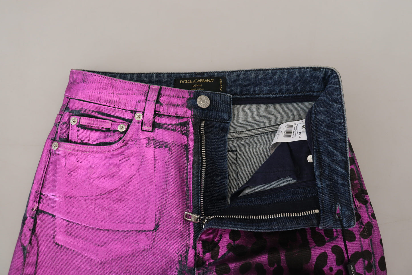 Lila Leopard Baumwolle Slim Fit Denim Jeans