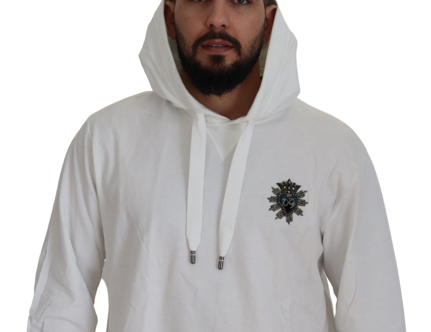 Weißes Baumwoll-Sweatshirt mit Kapuze Pullover