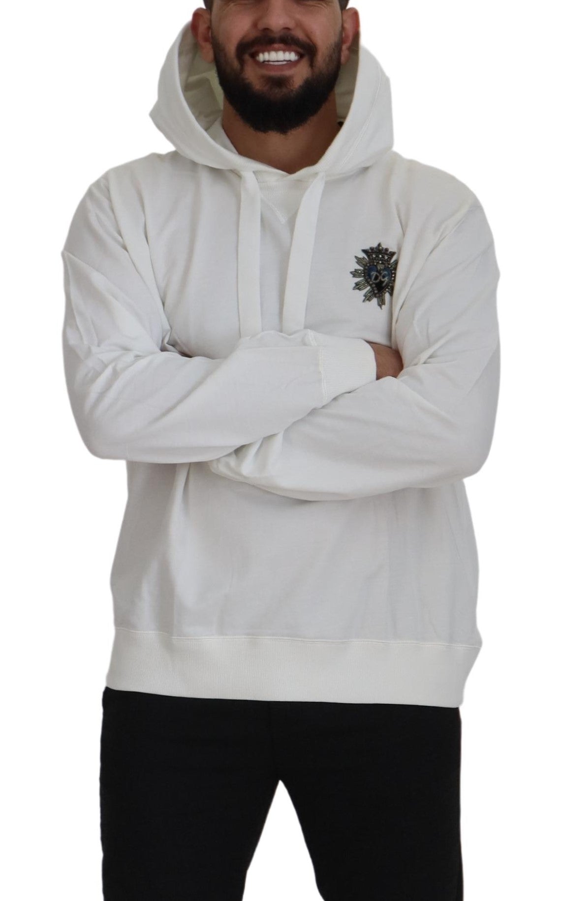 Weißes Baumwoll-Sweatshirt mit Kapuze Pullover