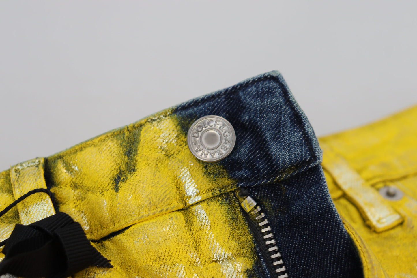 Gelbe Leoparden-Baumwoll-Straight-Denim-Jeans