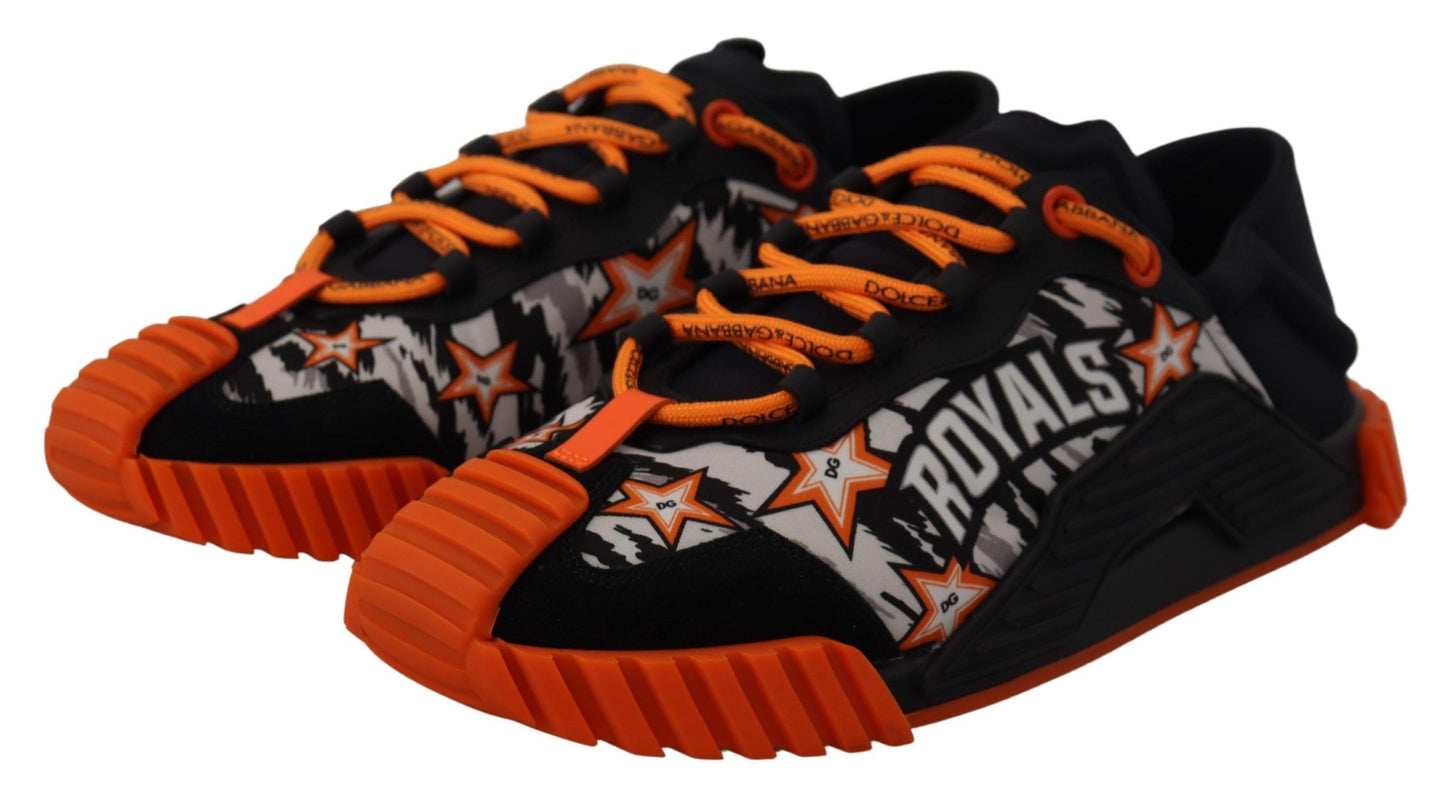 Schwarz Orange Stoff Lace Up Sneakers NS1 Schuhe