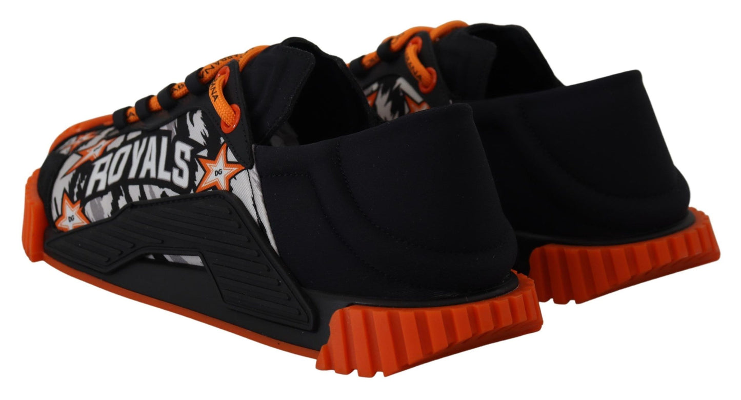 Schwarz Orange Stoff Lace Up Sneakers NS1 Schuhe