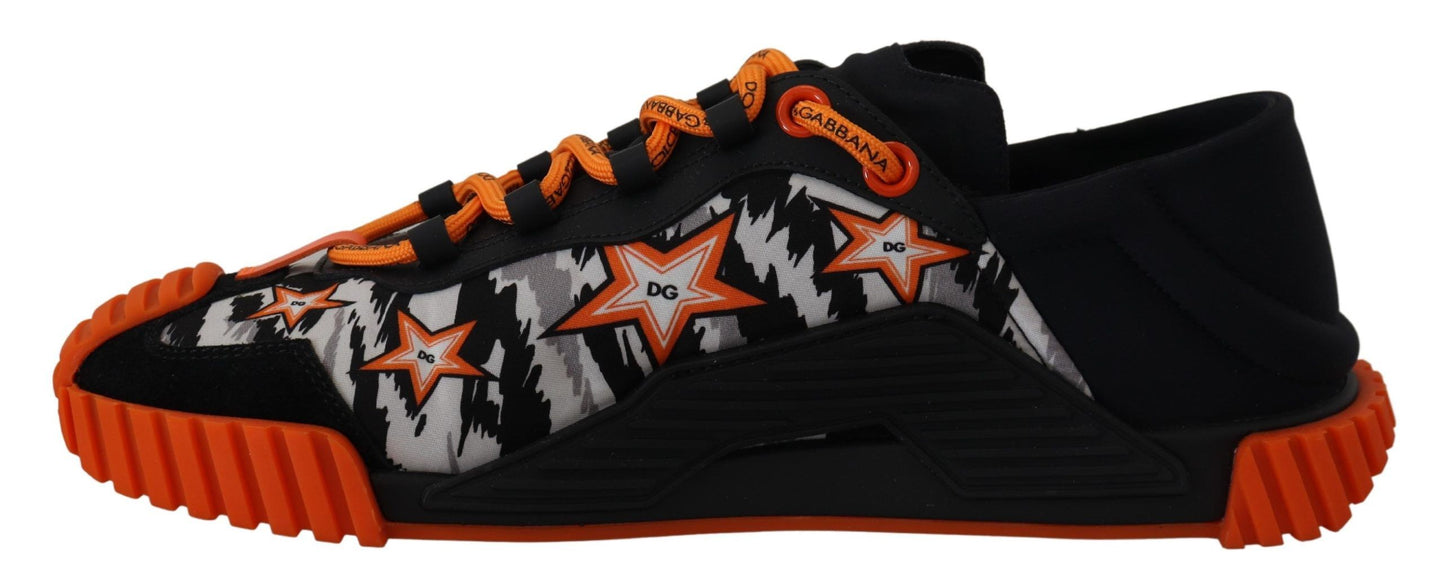 Schwarz Orange Stoff Lace Up Sneakers NS1 Schuhe