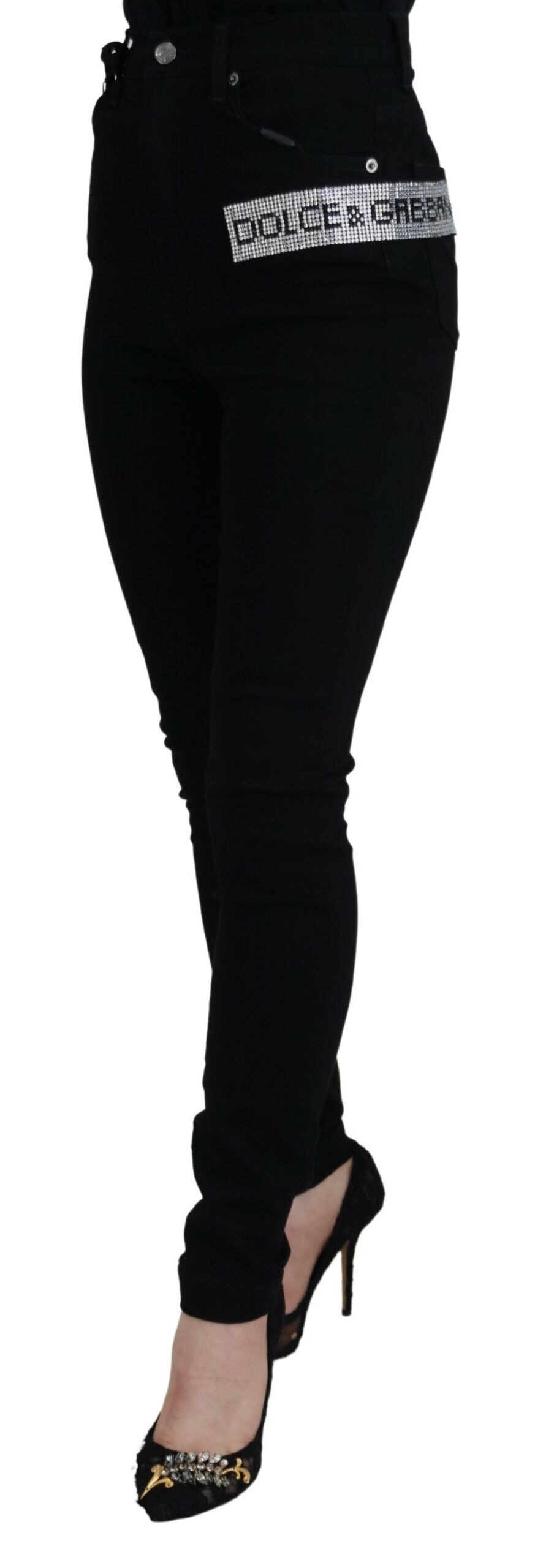 Schwarze Slim Fit Denim-Jeans aus Baumwolle mit Pailletten