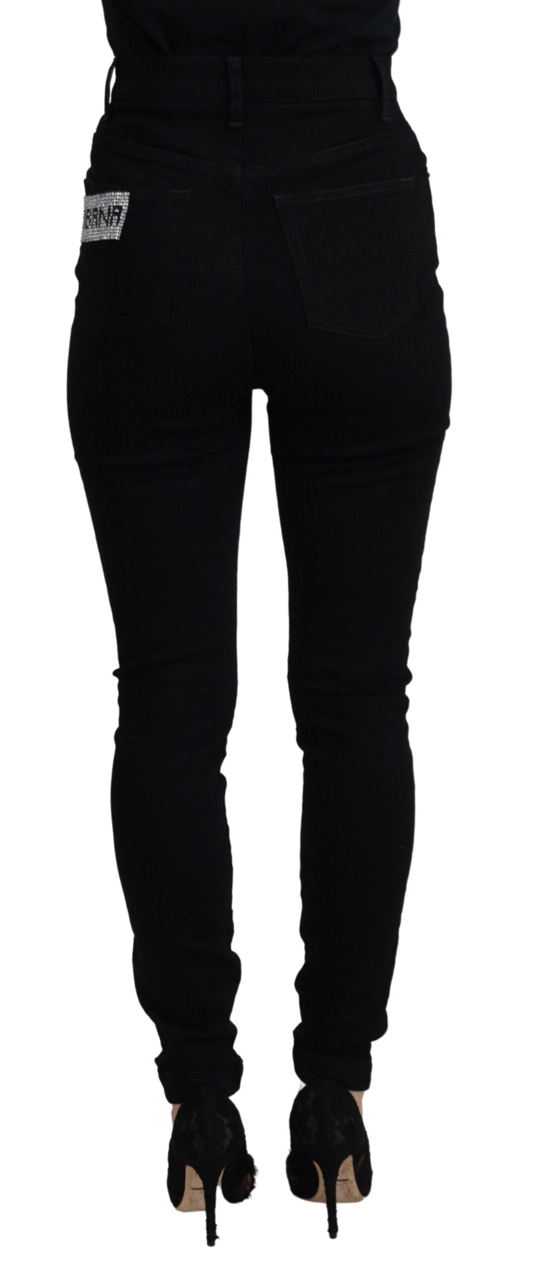 Schwarze Slim Fit Denim-Jeans aus Baumwolle mit Pailletten