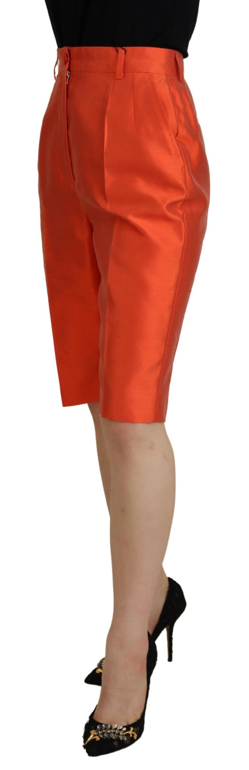 Orangefarbene Seidenhose mit hoher Taille und Cropped Pants