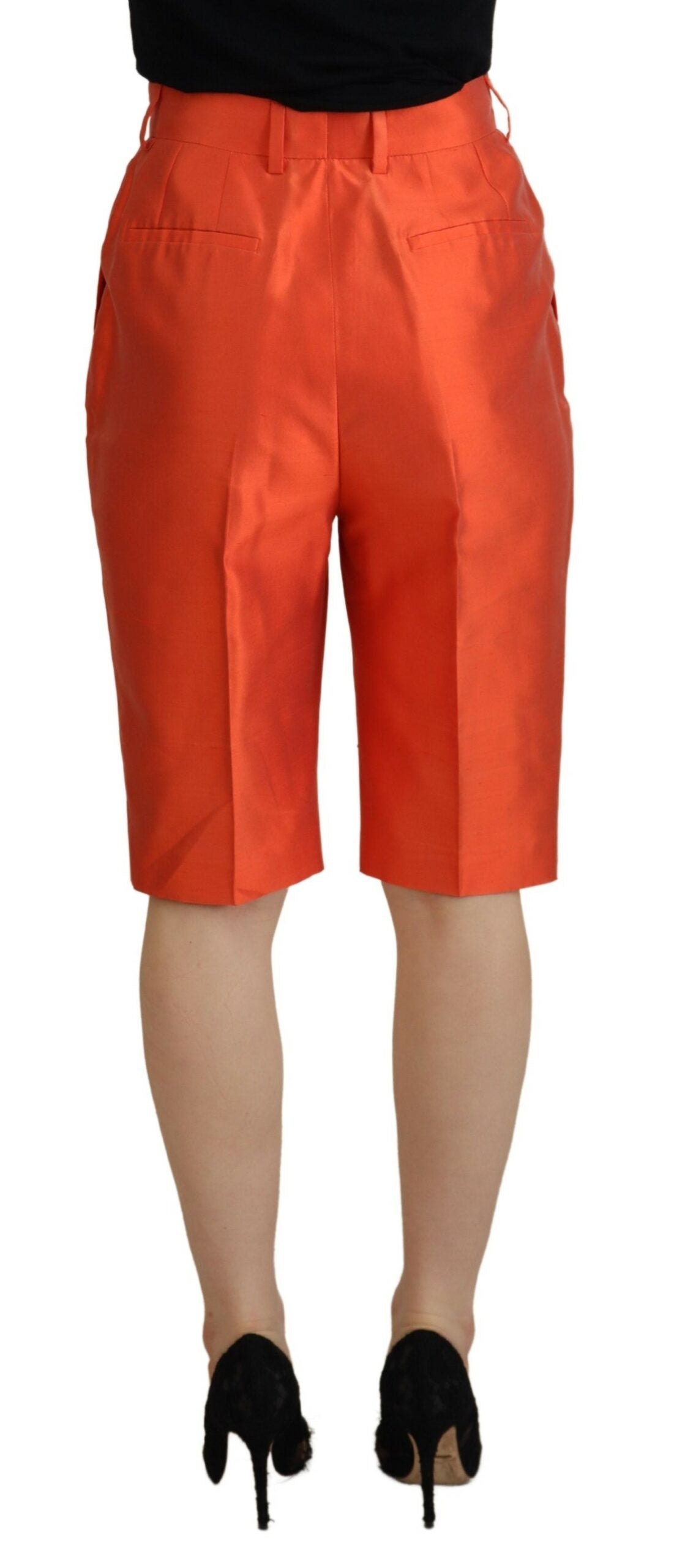 Orangefarbene Seidenhose mit hoher Taille und Cropped Pants