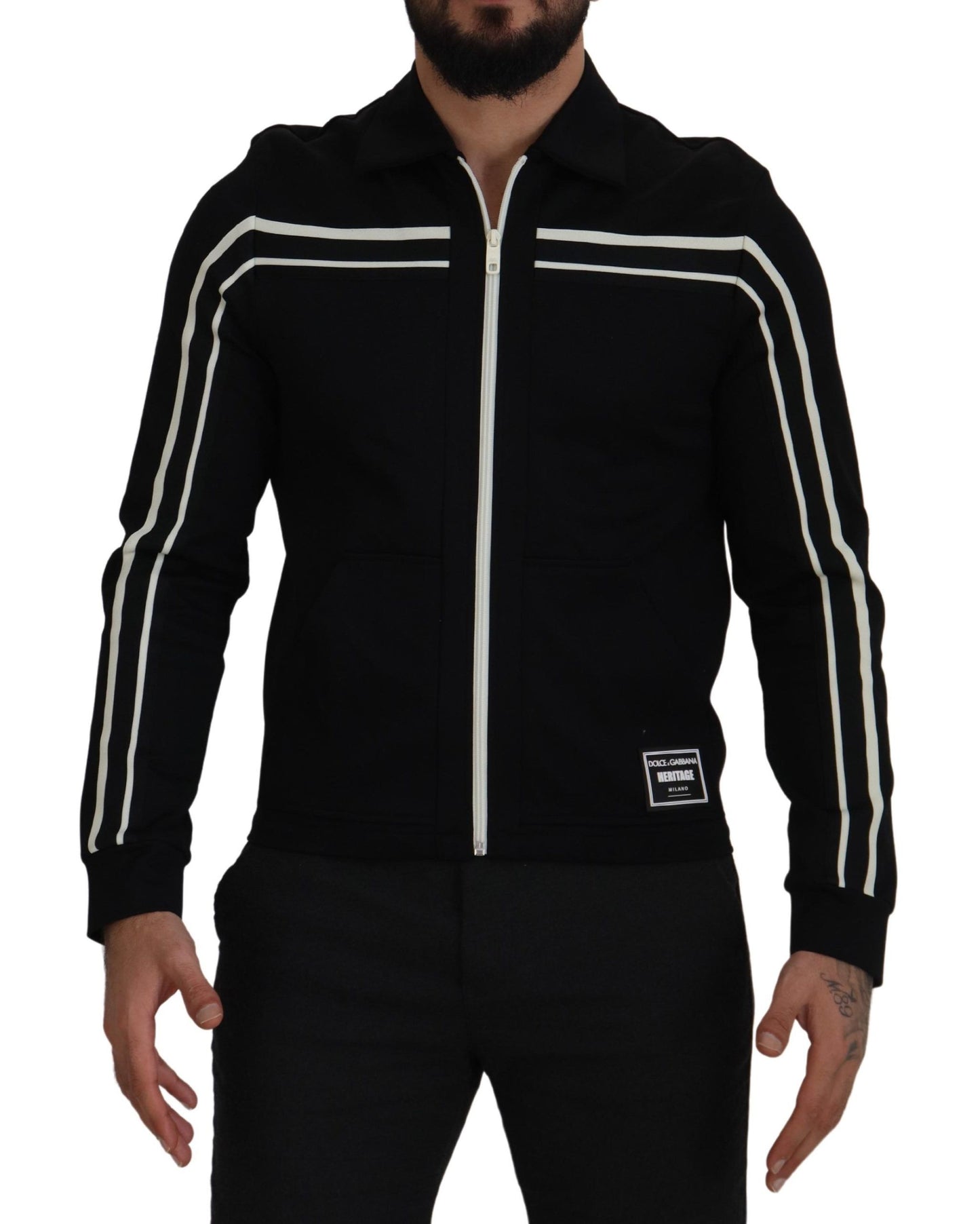 Schwarzer Nylon Cardigan mit durchgehendem Reißverschluss Logo Pullover