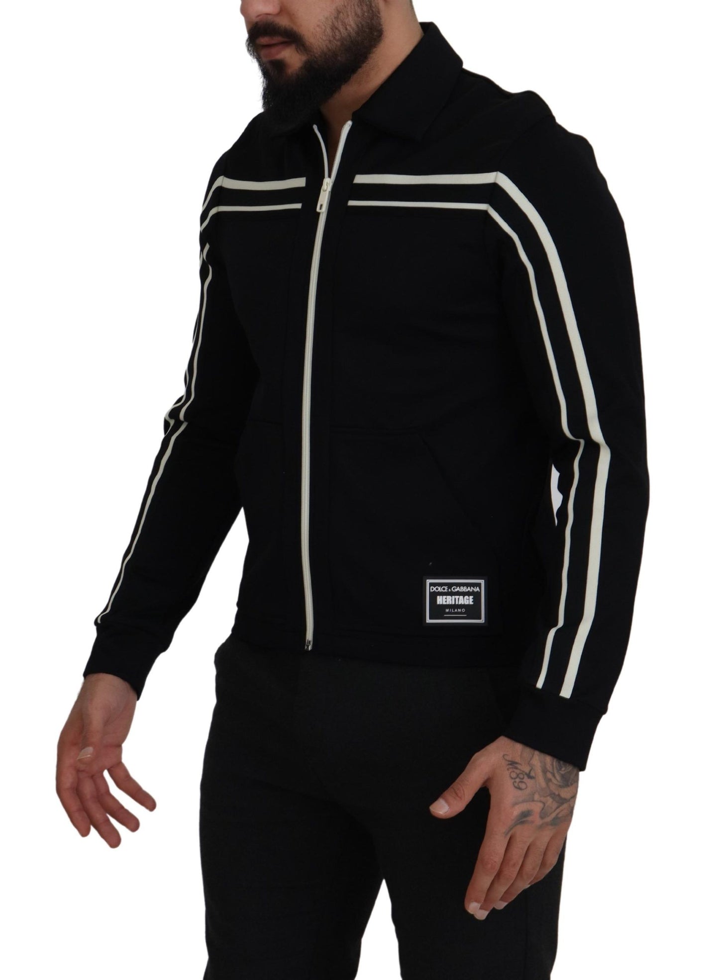Schwarzer Nylon Cardigan mit durchgehendem Reißverschluss Logo Pullover