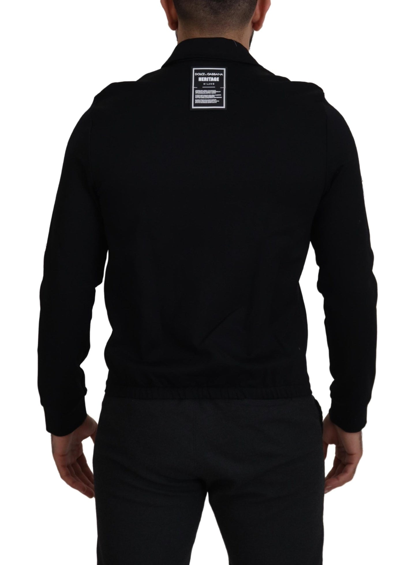 Schwarzer Nylon Cardigan mit durchgehendem Reißverschluss Logo Pullover