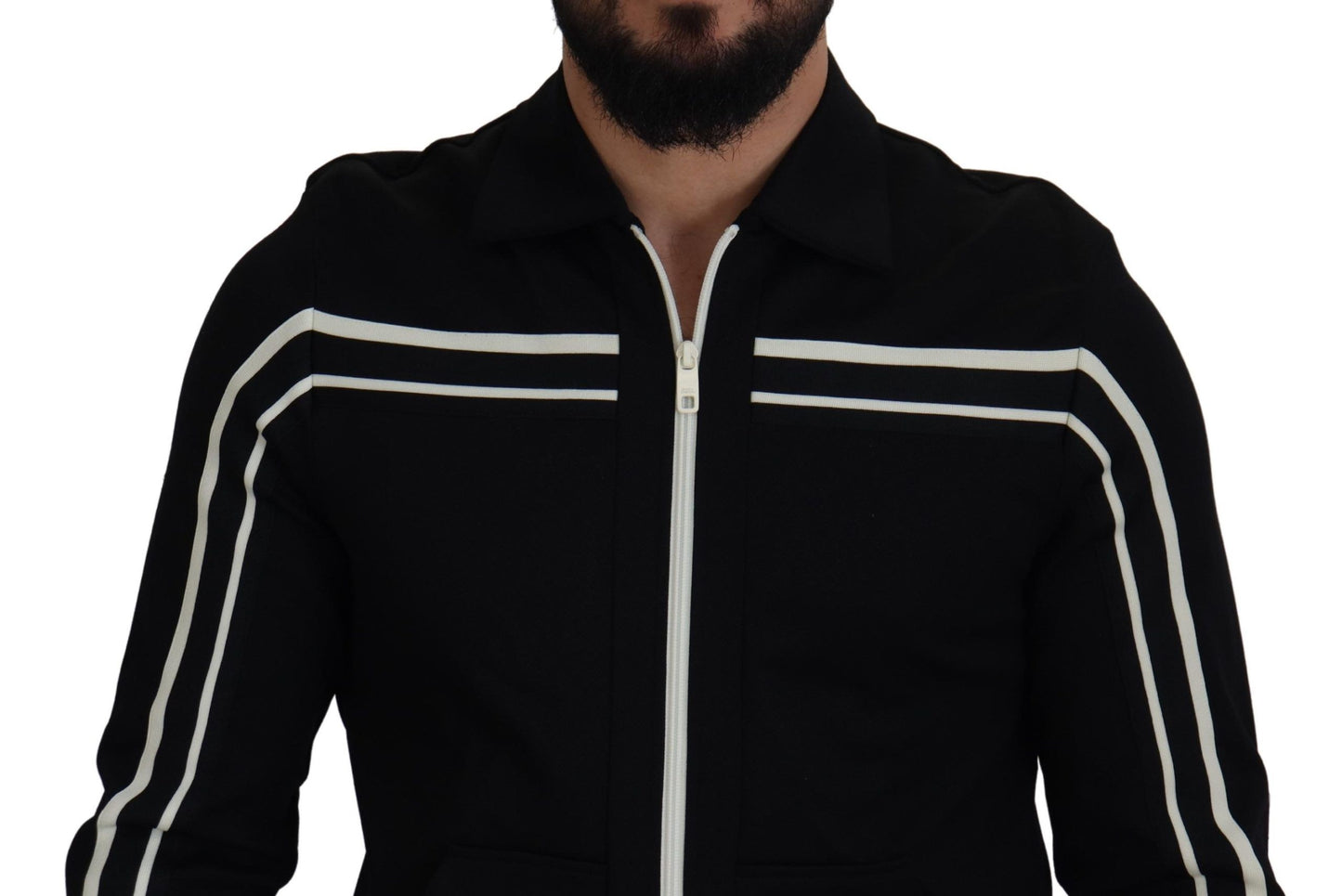 Schwarzer Nylon Cardigan mit durchgehendem Reißverschluss Logo Pullover