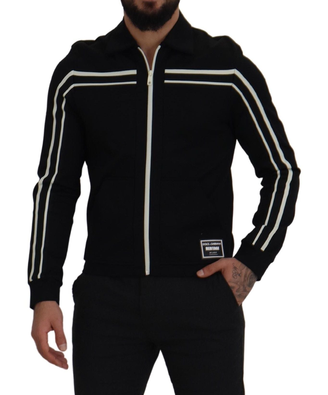 Schwarzer Nylon Cardigan mit durchgehendem Reißverschluss Logo Pullover