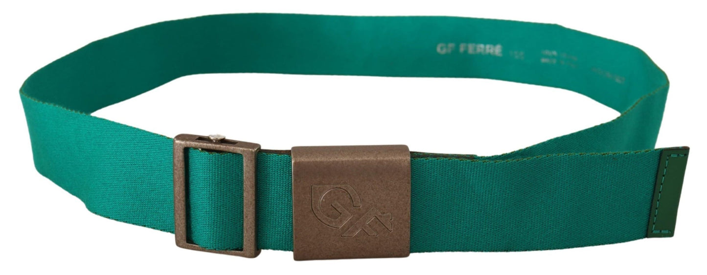 Grüner Baumwollgürtel mit silberner Logo-Metallschnalle