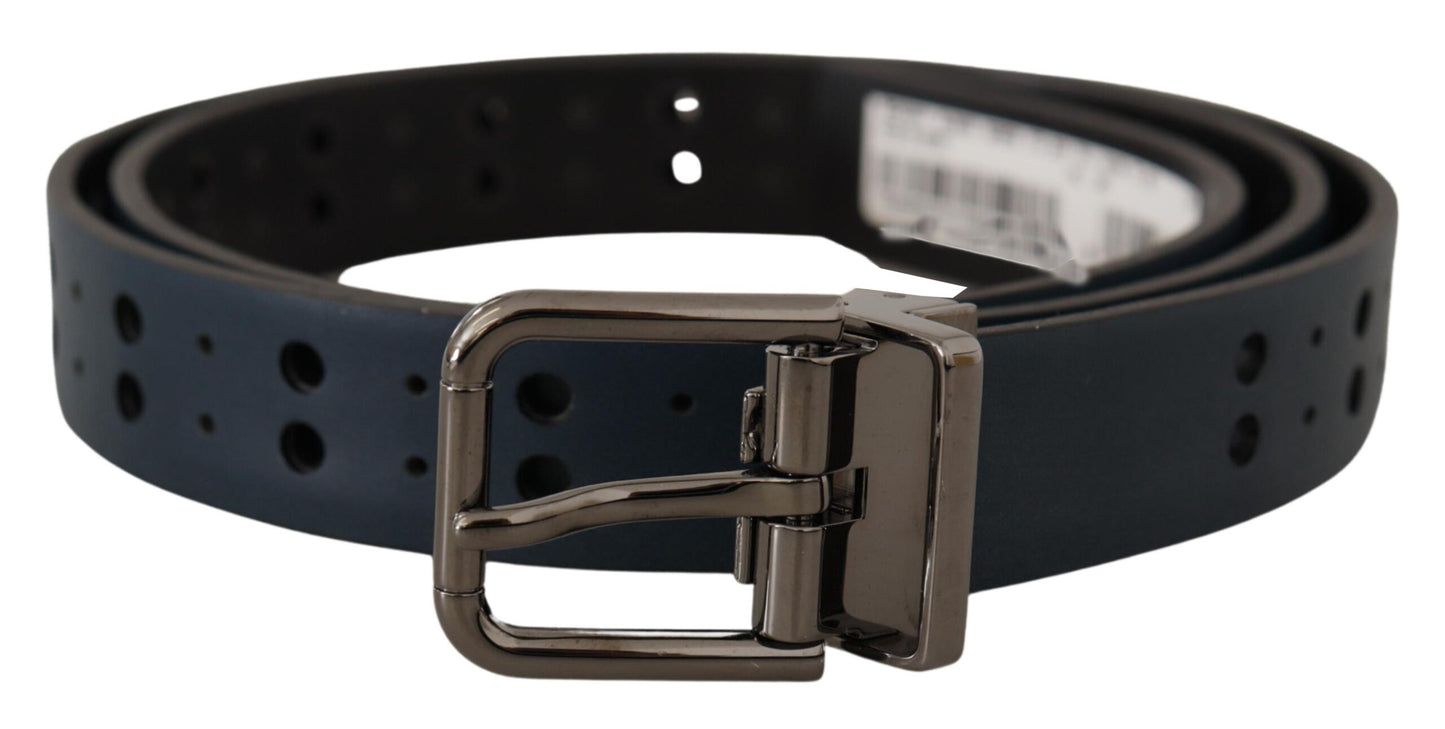 Blauer perforierter Skinny Leder Gürtel mit Metallschnalle