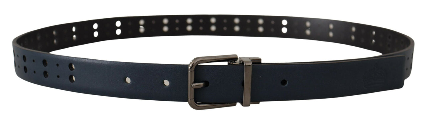 Blauer perforierter Skinny Leder Gürtel mit Metallschnalle