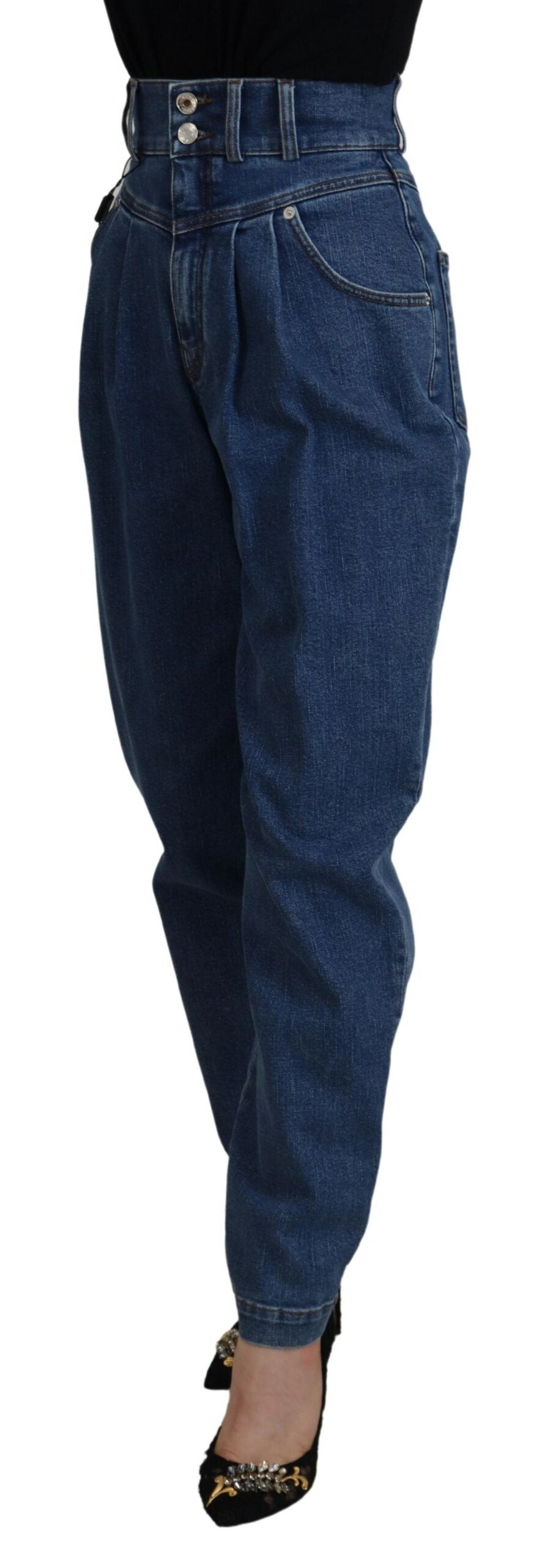 Blaue Denim-Baumwoll-Stretch-Jeans mit hoher Taille
