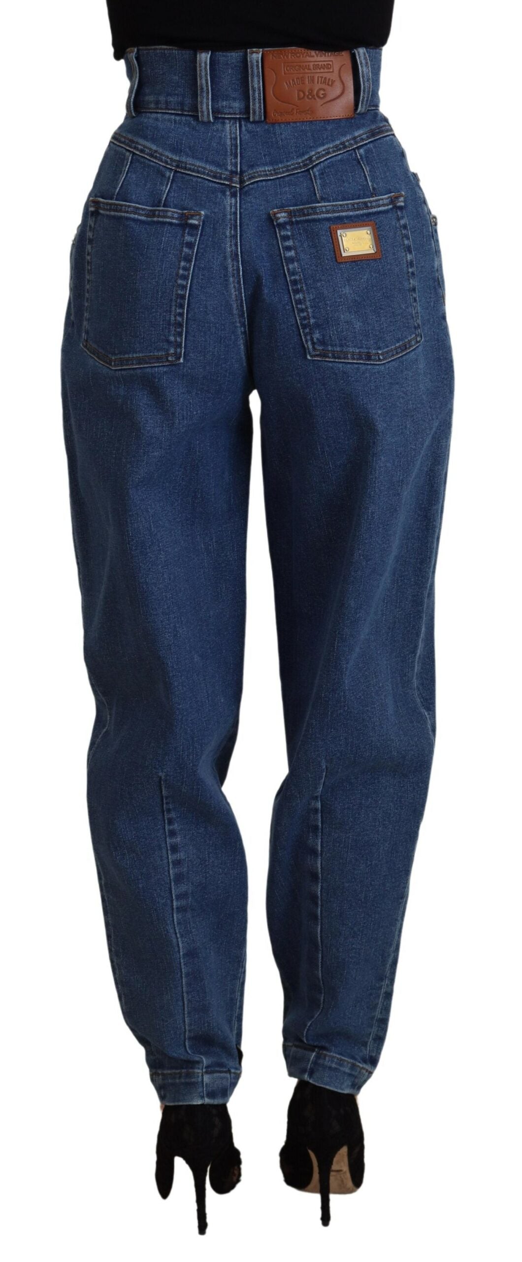 Blaue Denim-Baumwoll-Stretch-Jeans mit hoher Taille