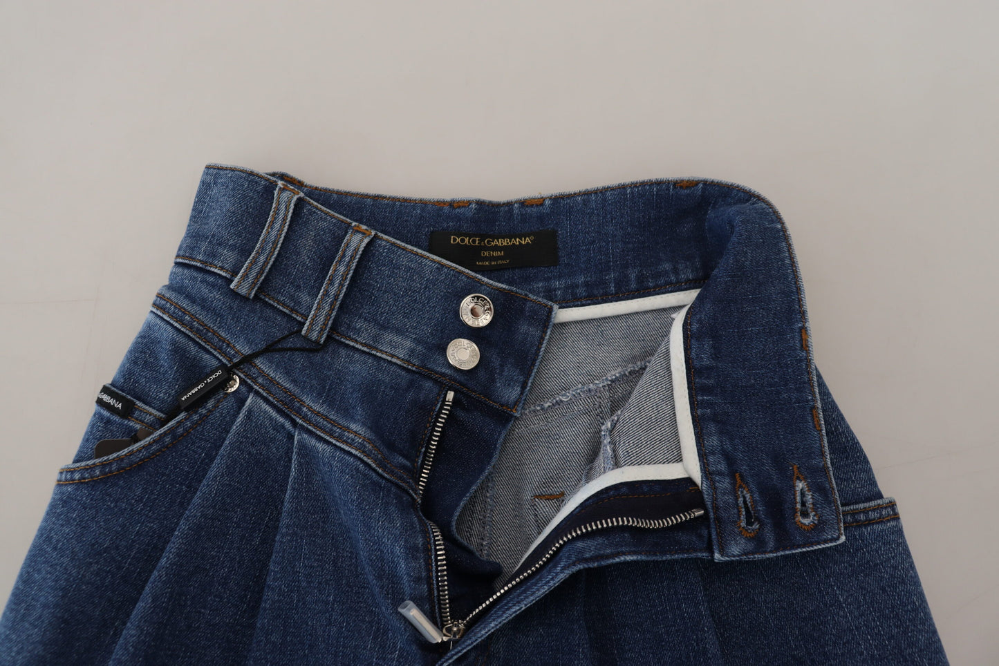 Blaue Denim-Baumwoll-Stretch-Jeans mit hoher Taille