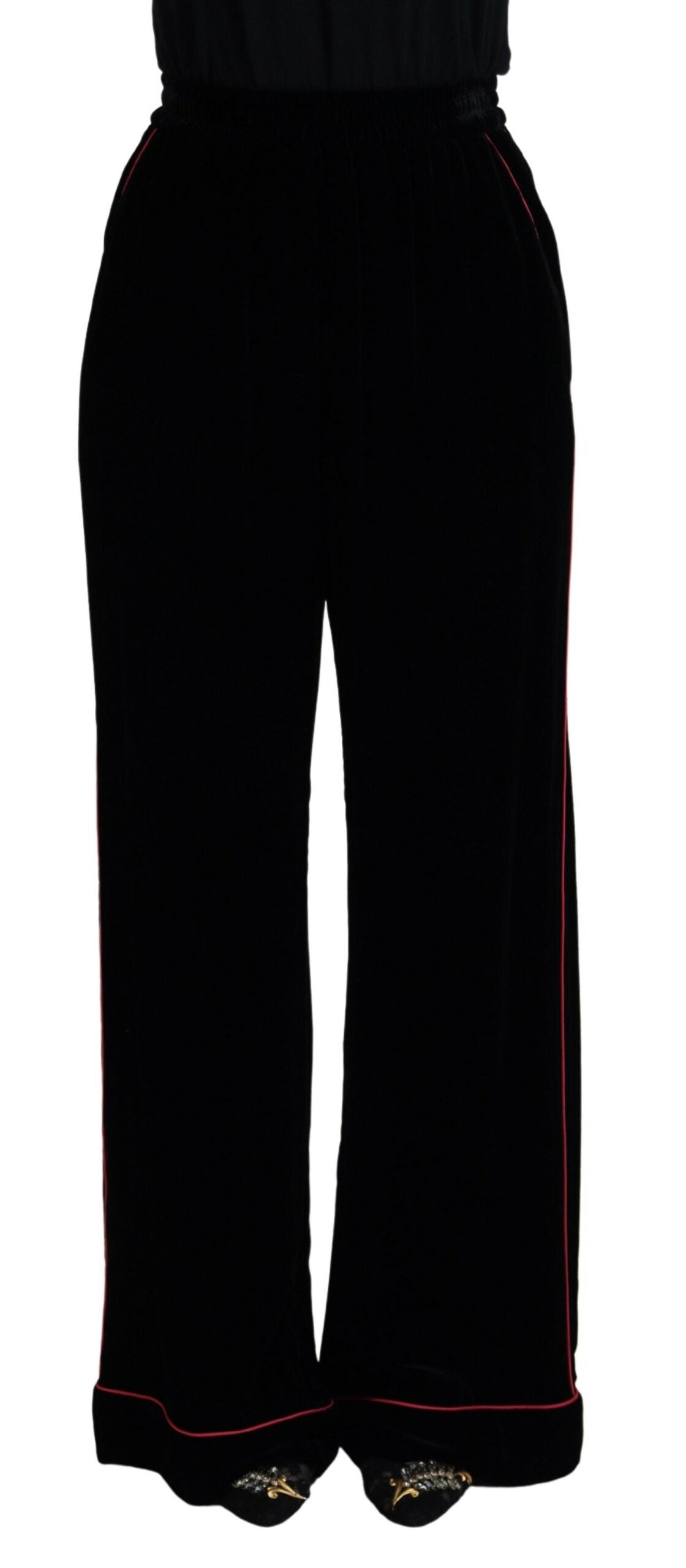 Schwarze Samthose mit hoher Taille Hose