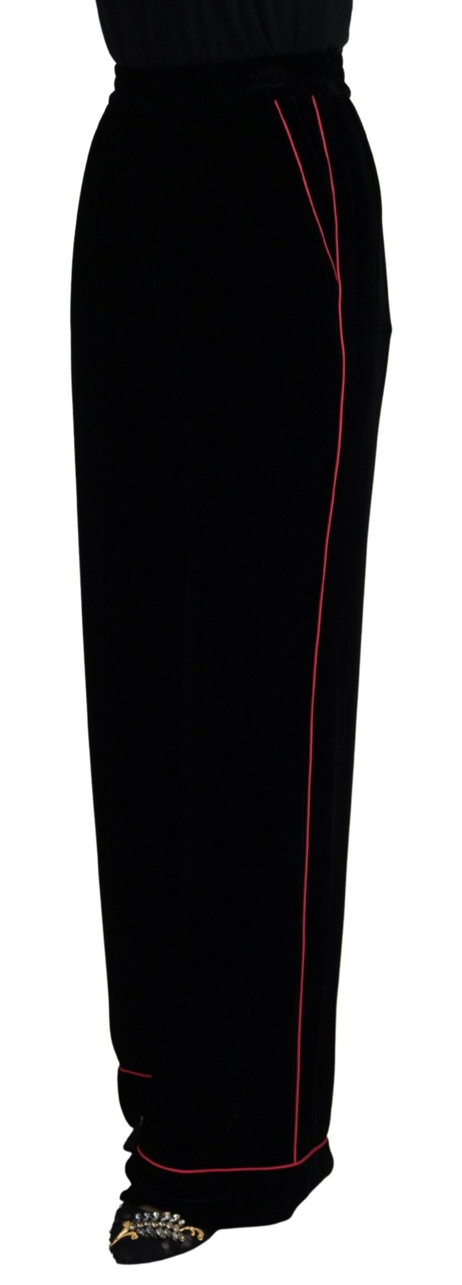 Schwarze Samthose mit hoher Taille Hose