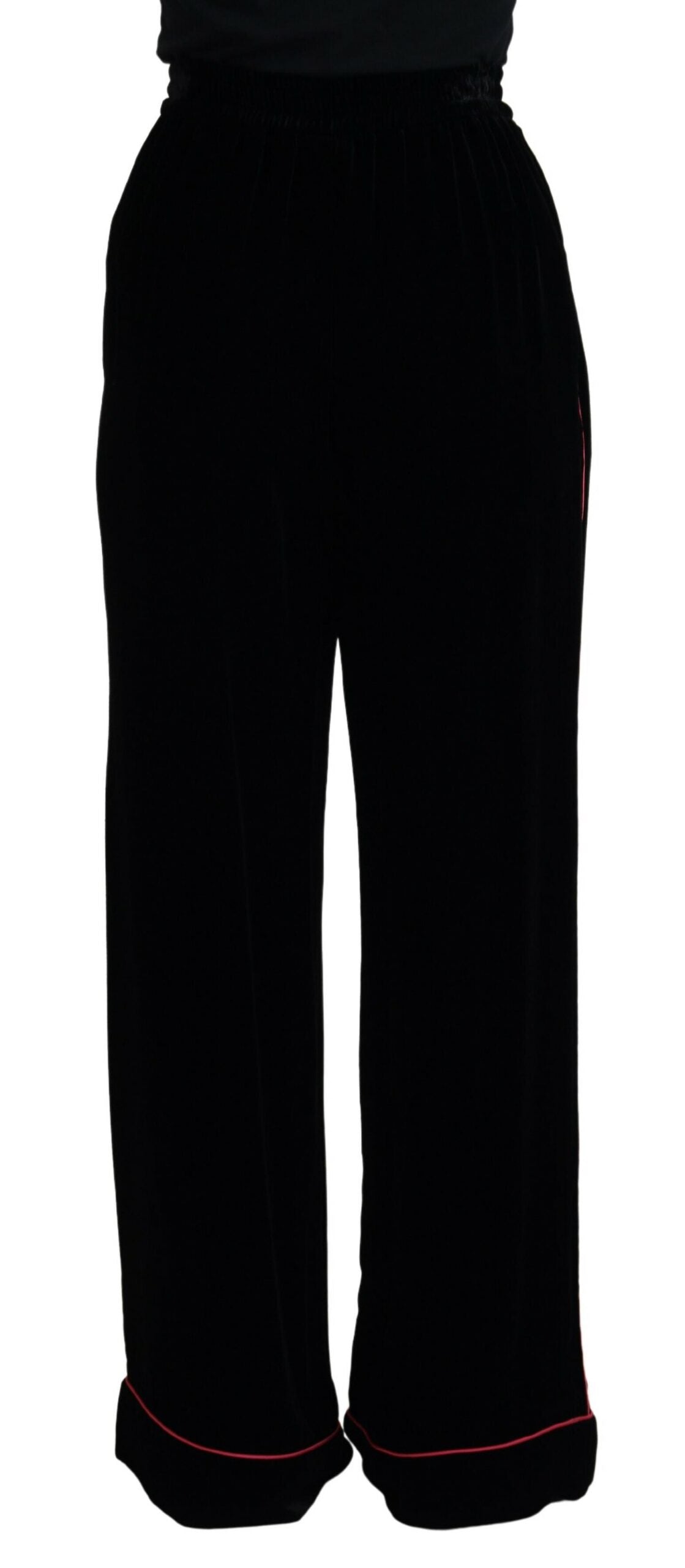 Schwarze Samthose mit hoher Taille Hose
