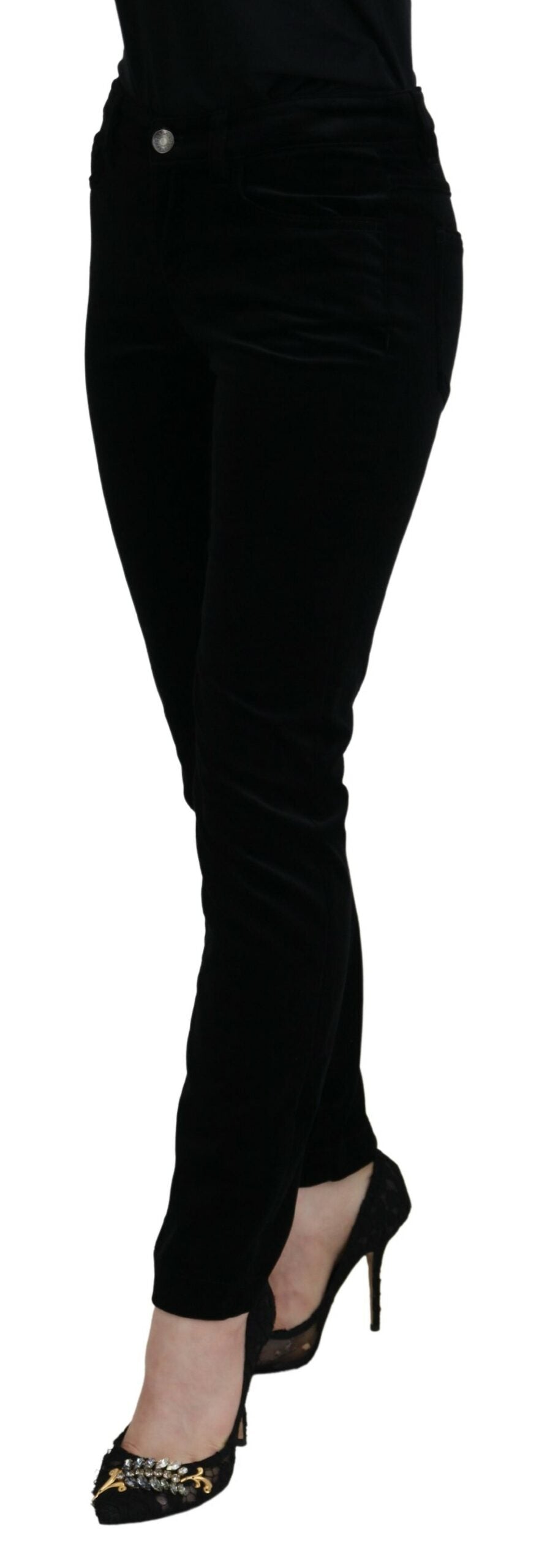 Schwarze Skinny Denim-Jeans aus Baumwolle mit mittlerer Taille