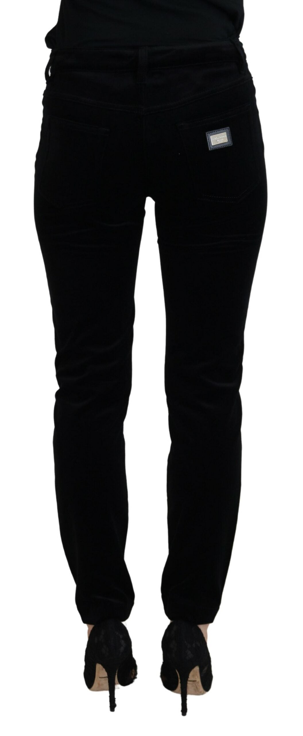 Schwarze Skinny Denim-Jeans aus Baumwolle mit mittlerer Taille