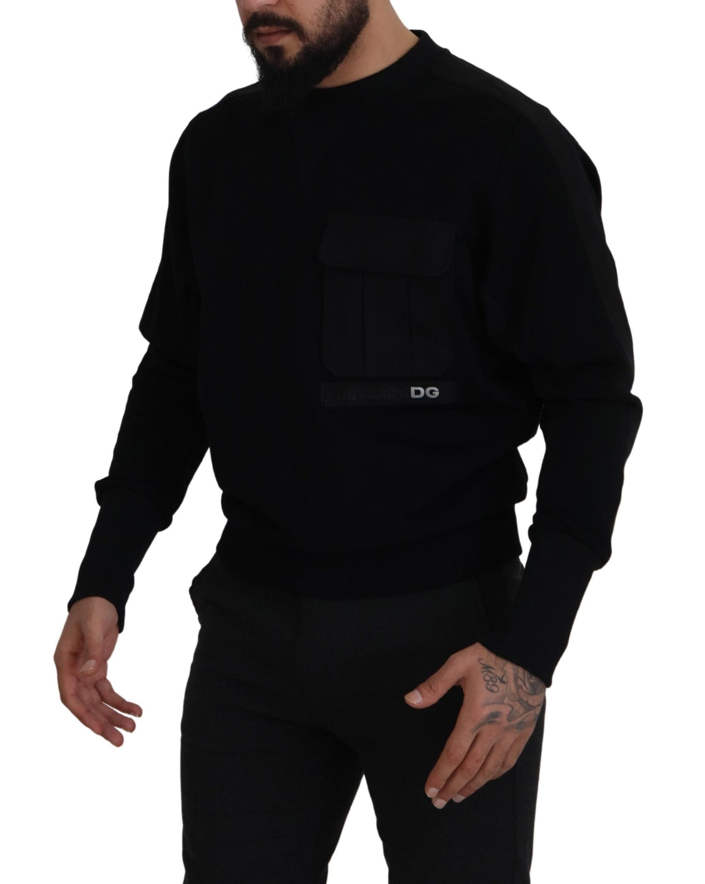 Schwarzes Baumwoll-Sweatshirt mit Rundhalsausschnitt Pullover