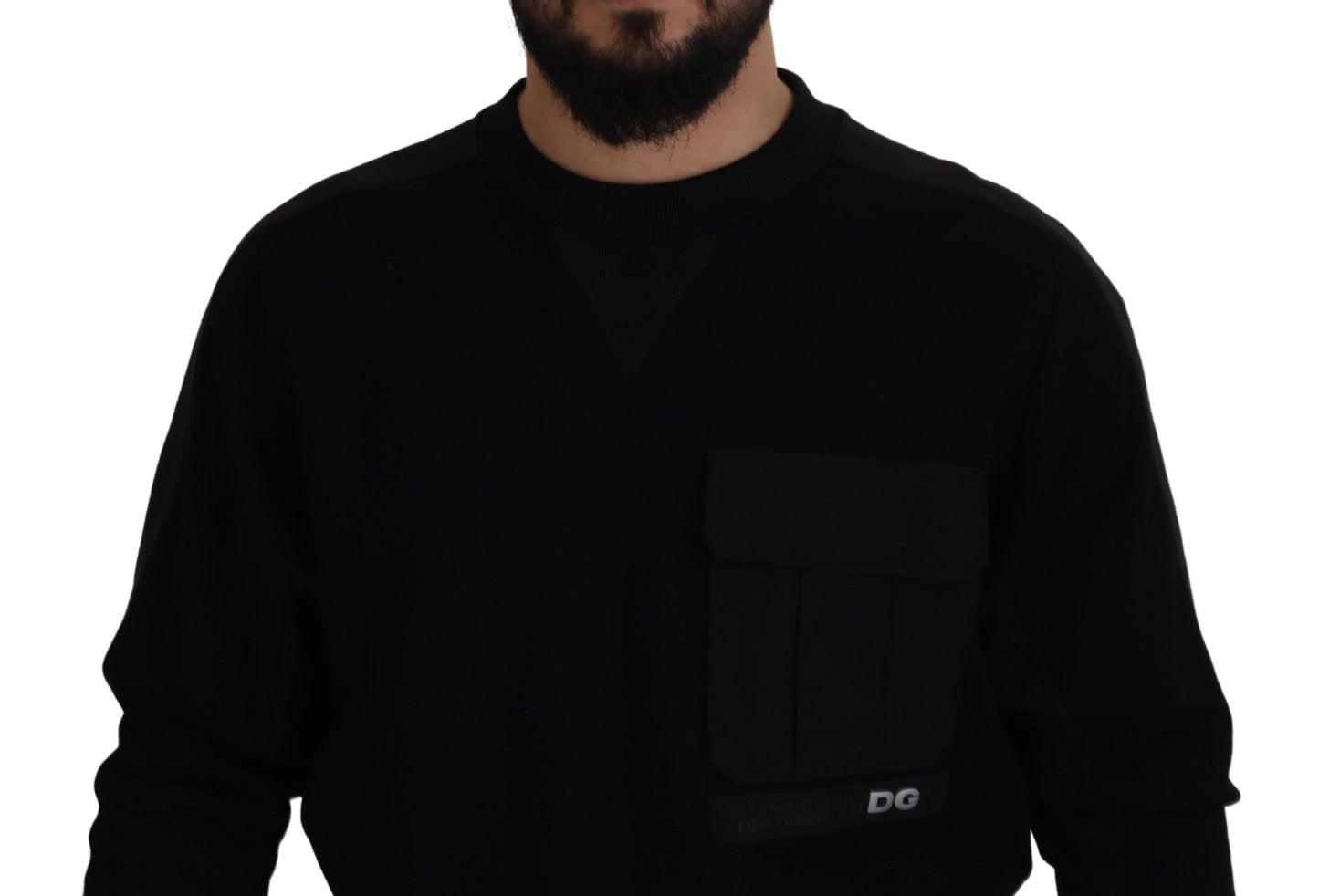 Schwarzes Baumwoll-Sweatshirt mit Rundhalsausschnitt Pullover