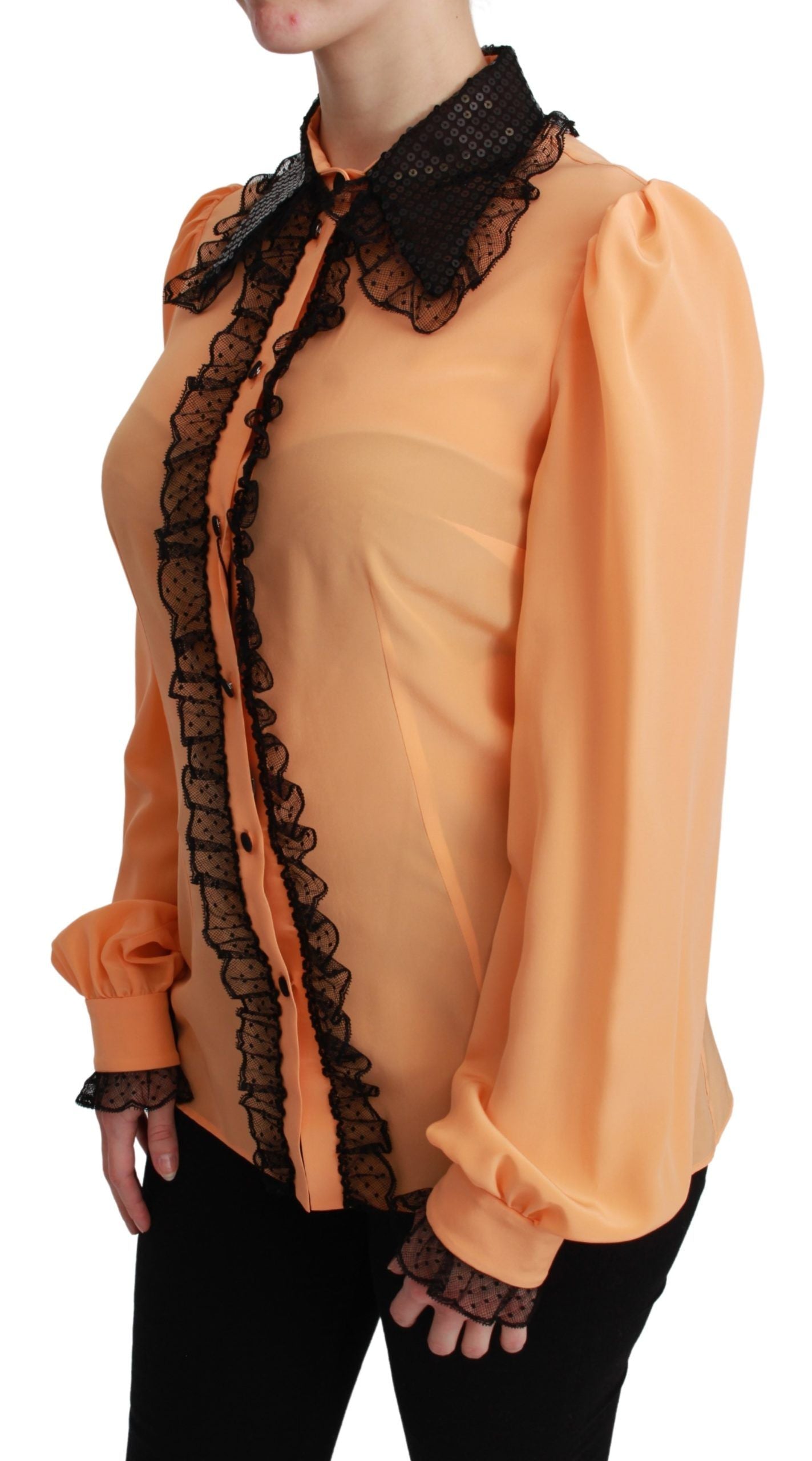 Gelbe Seidenpailletten-Spitzenbluse Shirt