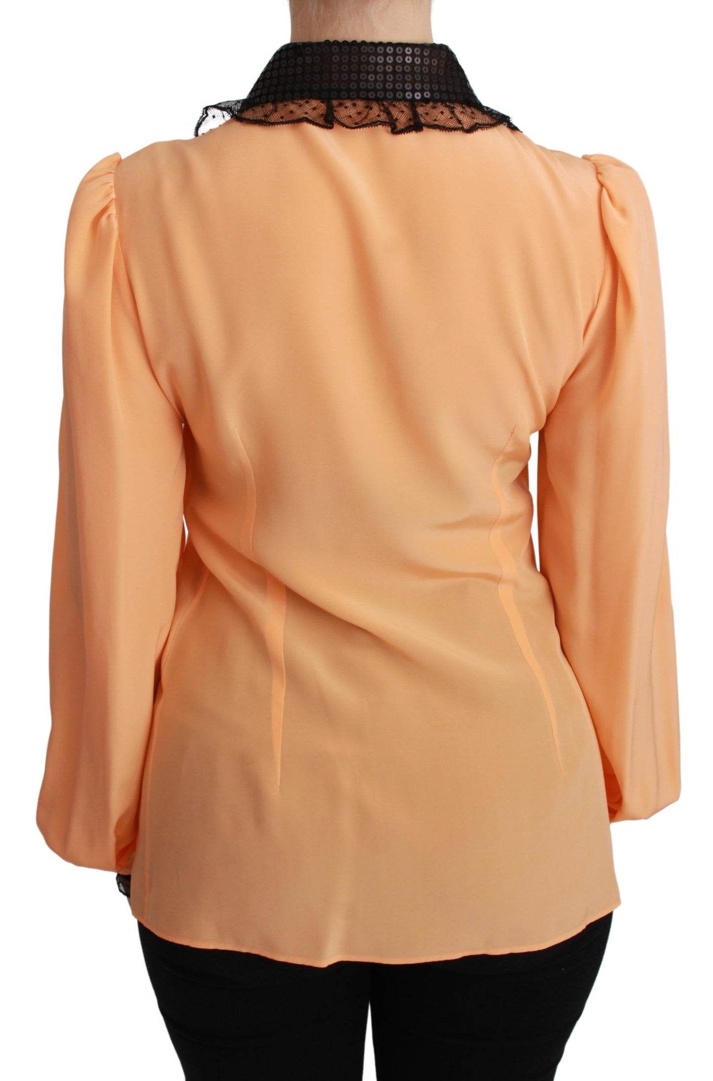 Gelbe Seidenpailletten-Spitzenbluse Shirt