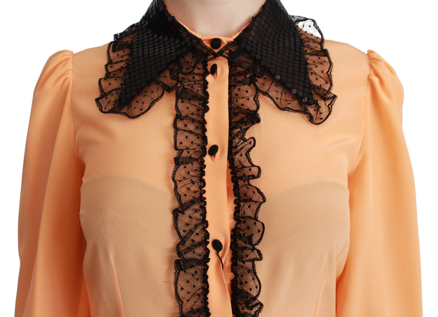 Gelbe Seidenpailletten-Spitzenbluse Shirt