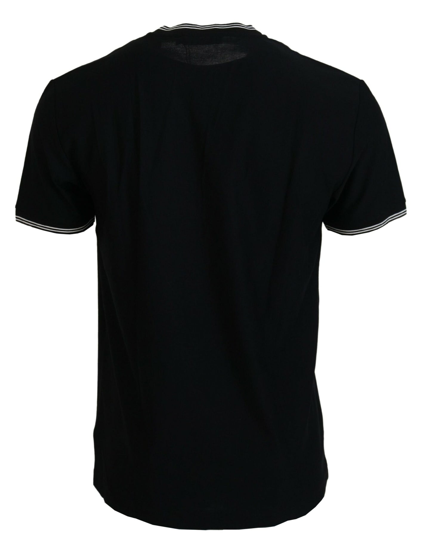 Schwarzes Baumwoll-T-Shirt mit V-Ausschnitt und kurzen Ärmeln