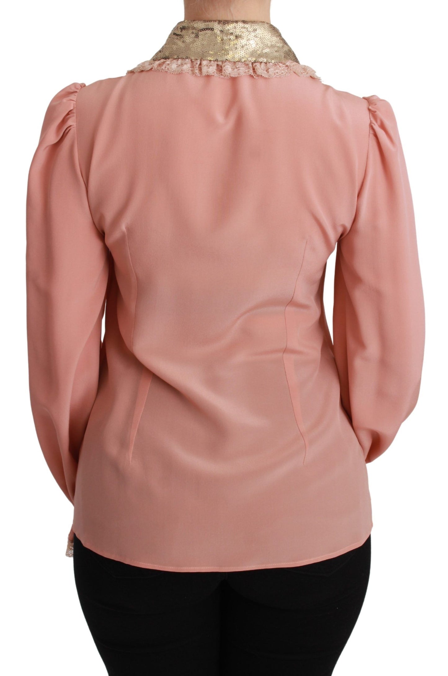 Rosa Seide Gold Pailletten Spitze Bluse Shirt