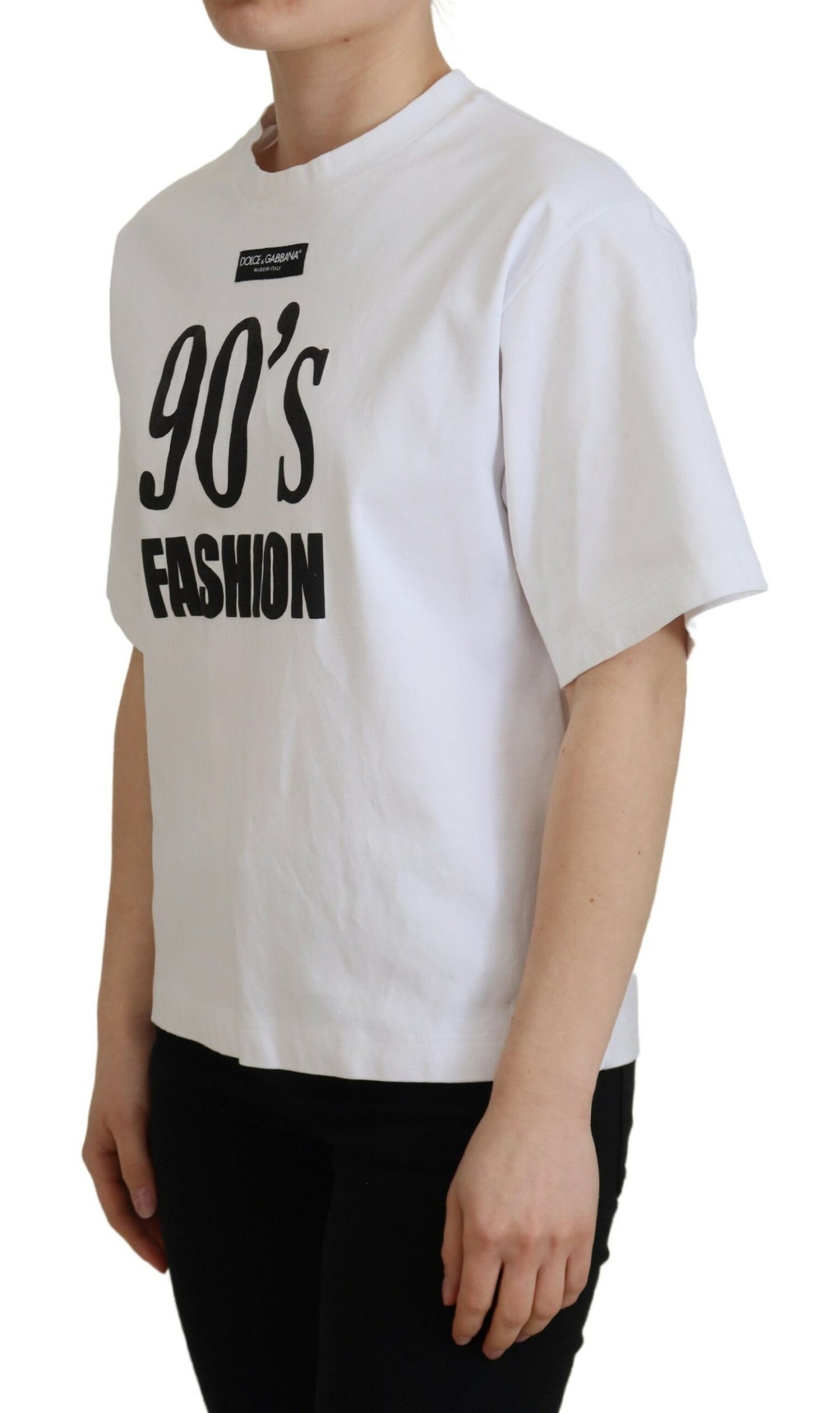 Weißes bedrucktes Baumwoll-T-Shirt mit kurzen Ärmeln