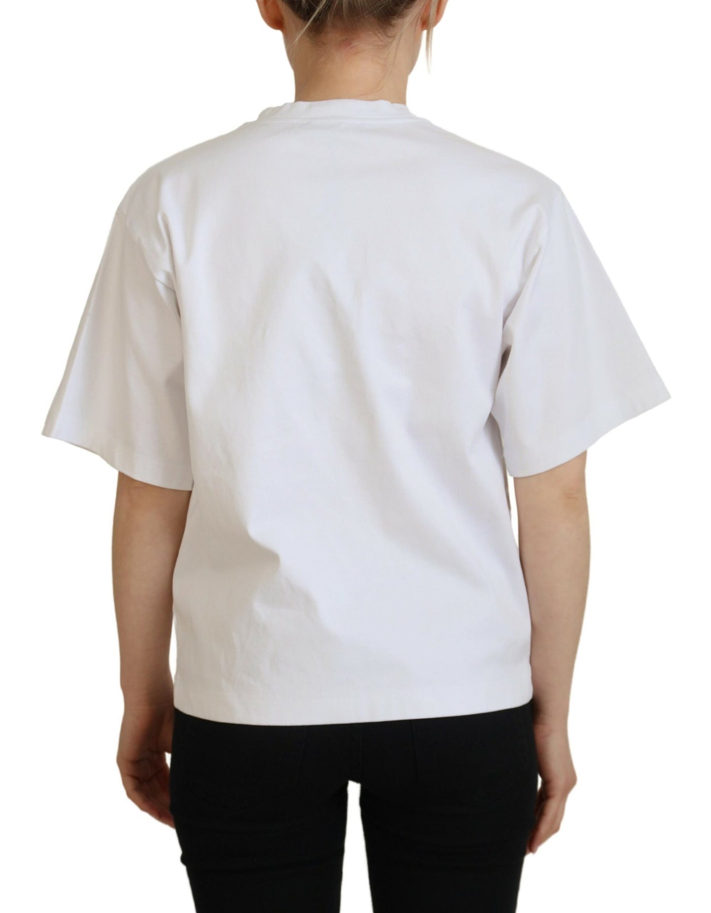 Weißes bedrucktes Baumwoll-T-Shirt mit kurzen Ärmeln
