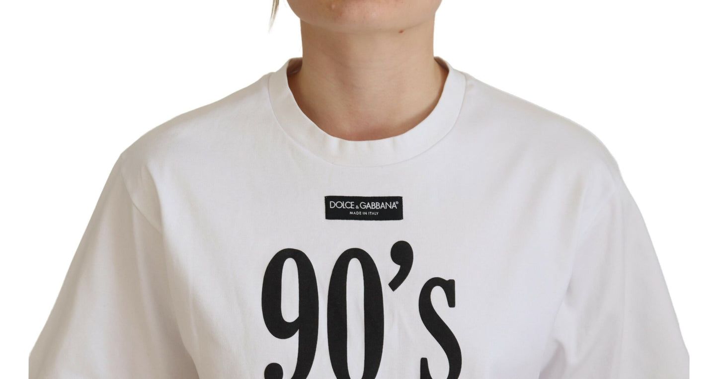 Weißes bedrucktes Baumwoll-T-Shirt mit kurzen Ärmeln