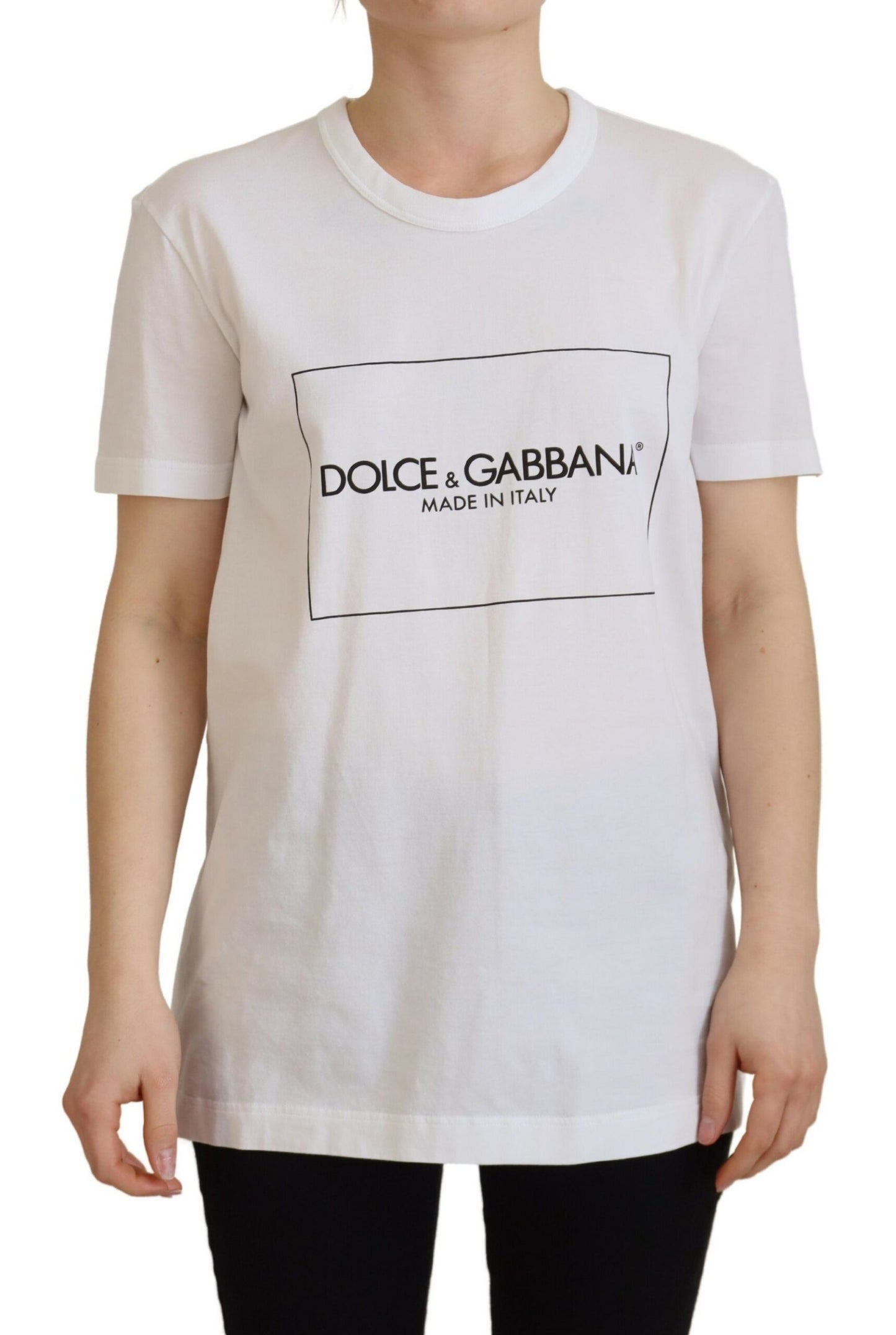 Weißes bedrucktes Baumwoll-T-Shirt mit kurzen Ärmeln