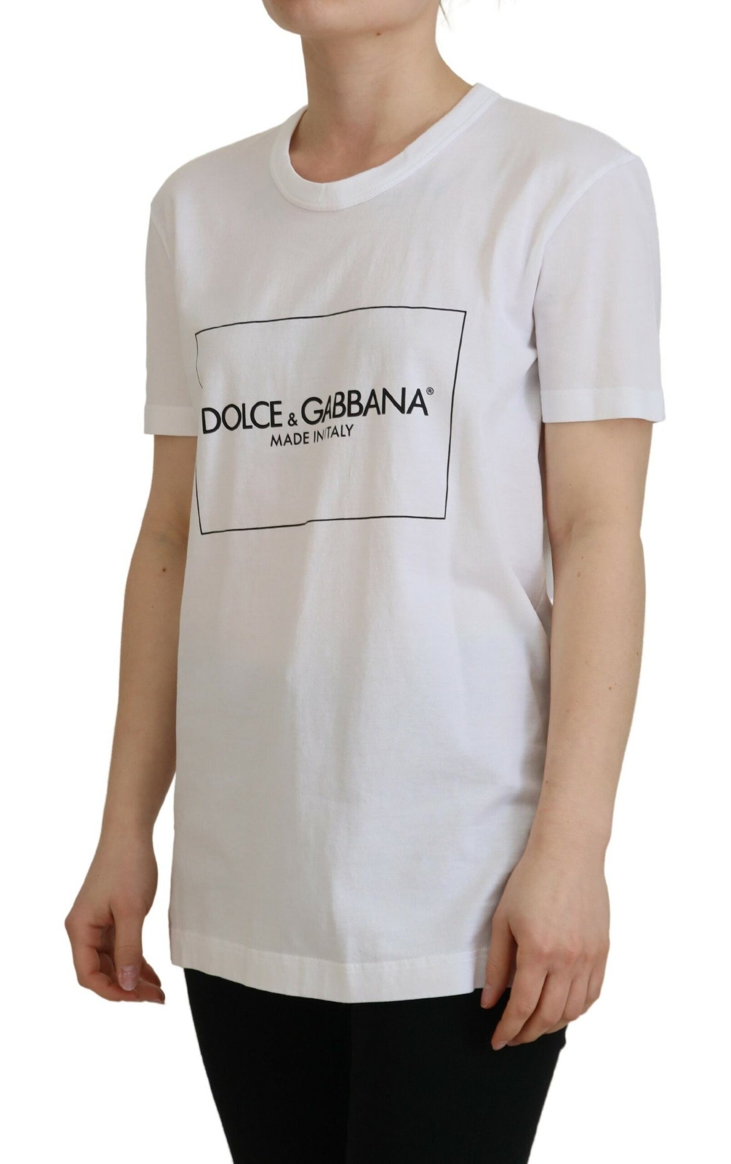 Weißes bedrucktes Baumwoll-T-Shirt mit kurzen Ärmeln