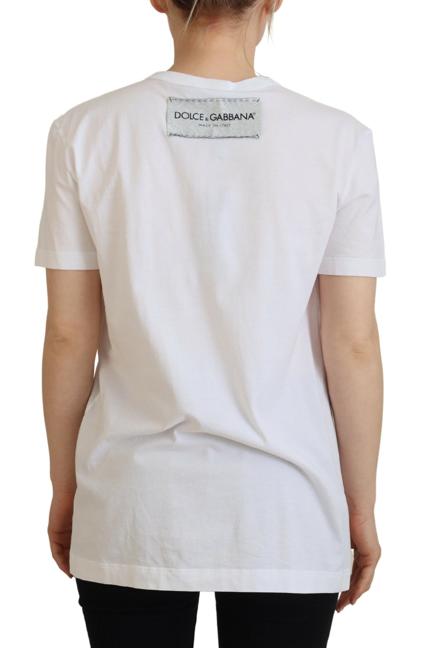 Weißes bedrucktes Baumwoll-T-Shirt mit kurzen Ärmeln
