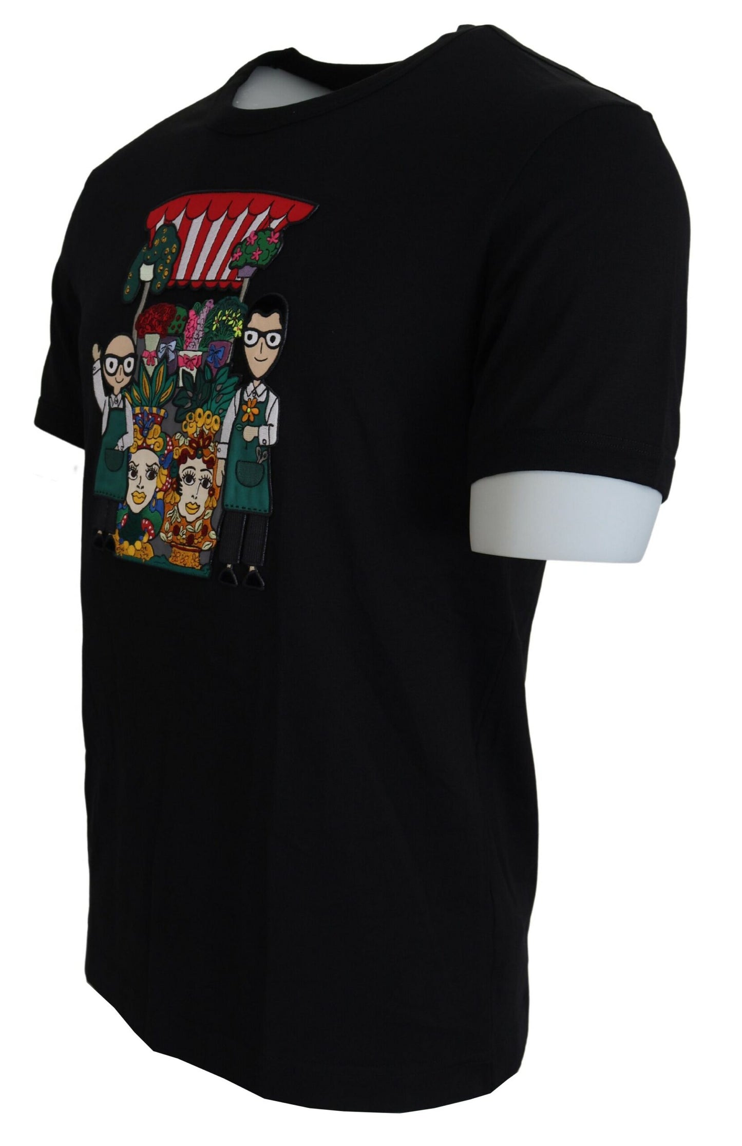 Schwarzes #DGFAMILY Baumwoll-T-Shirt mit kurzen Ärmeln