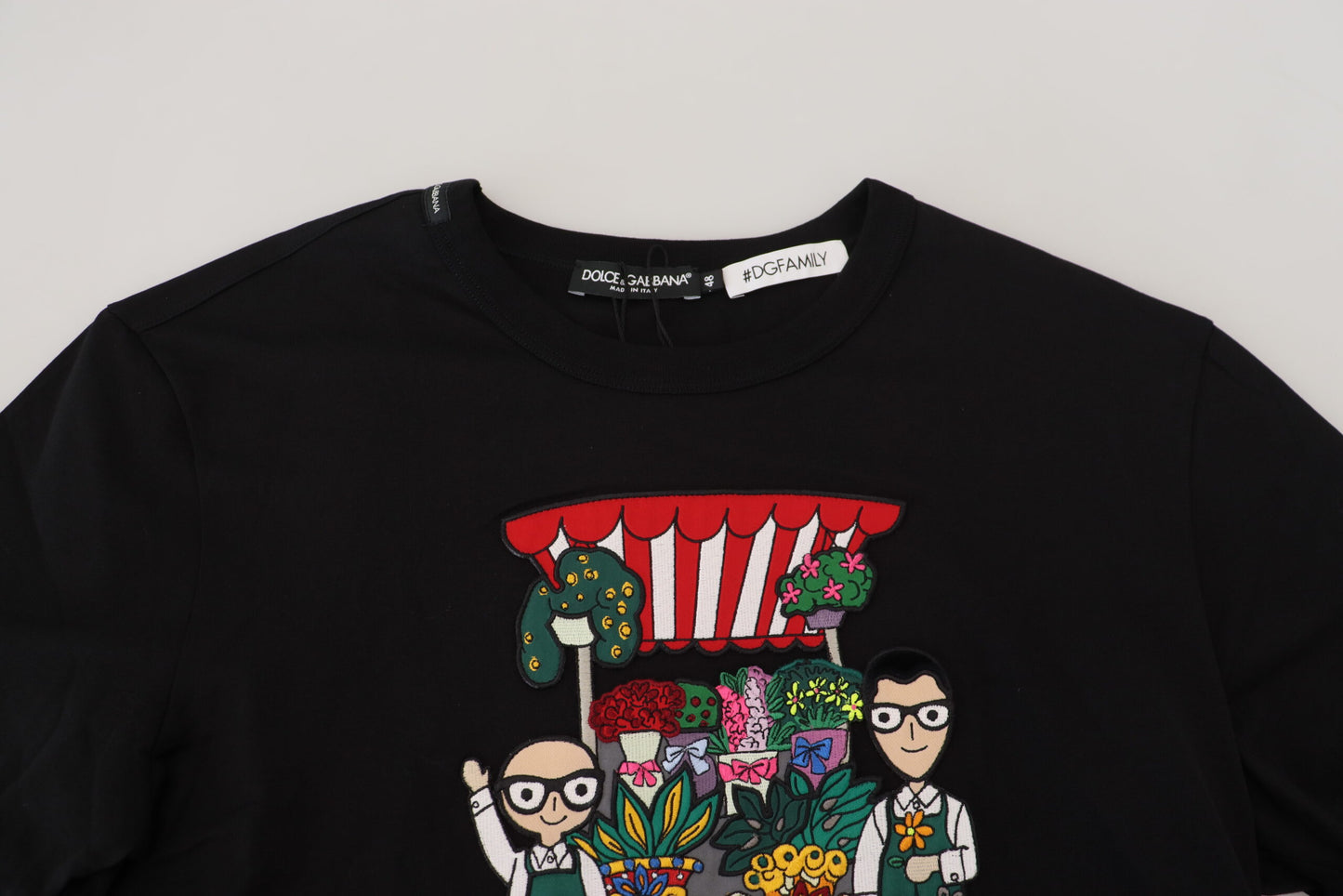 Schwarzes #DGFAMILY Baumwoll-T-Shirt mit kurzen Ärmeln