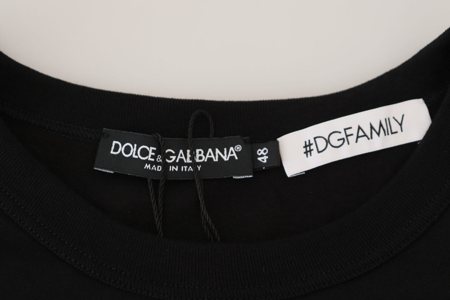 Schwarzes #DGFAMILY Baumwoll-T-Shirt mit kurzen Ärmeln